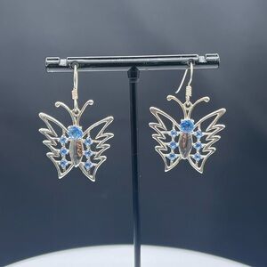 Handmade Natural Blue Topaz Butterfly Sterling Silver Dangle Earrings